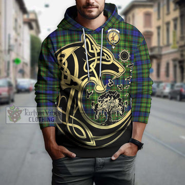 Rollo Modern Tartan Hoodie with Family Crest Celtic Wolf Style