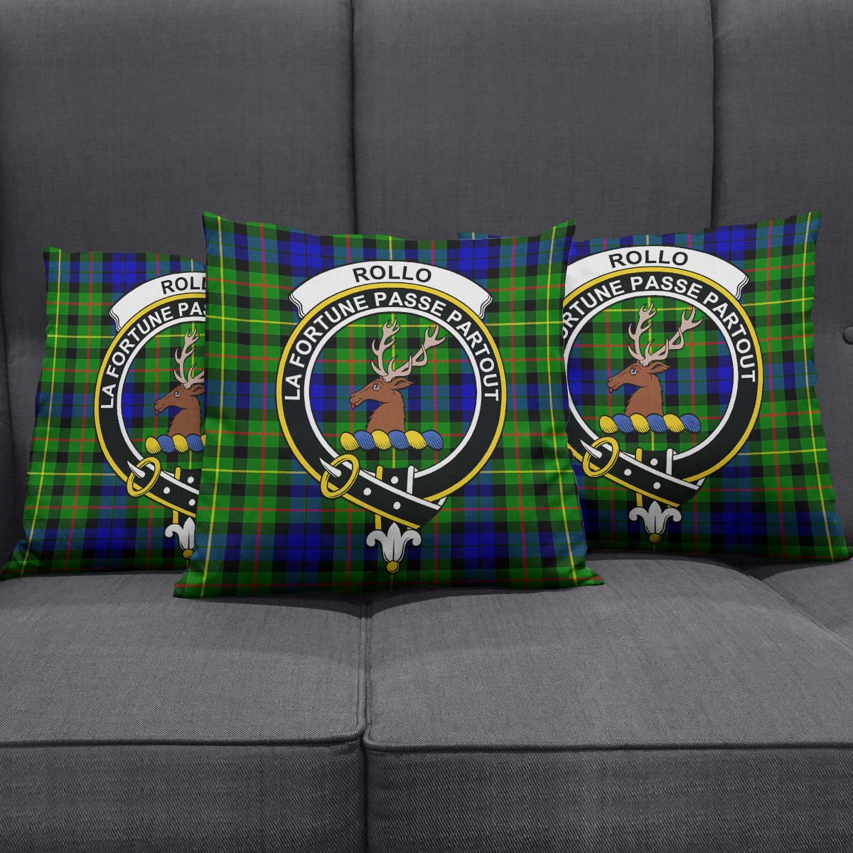 Rollo Modern Tartan Pillow Cover with Family Crest Square Pillow Cover - Tartanvibesclothing