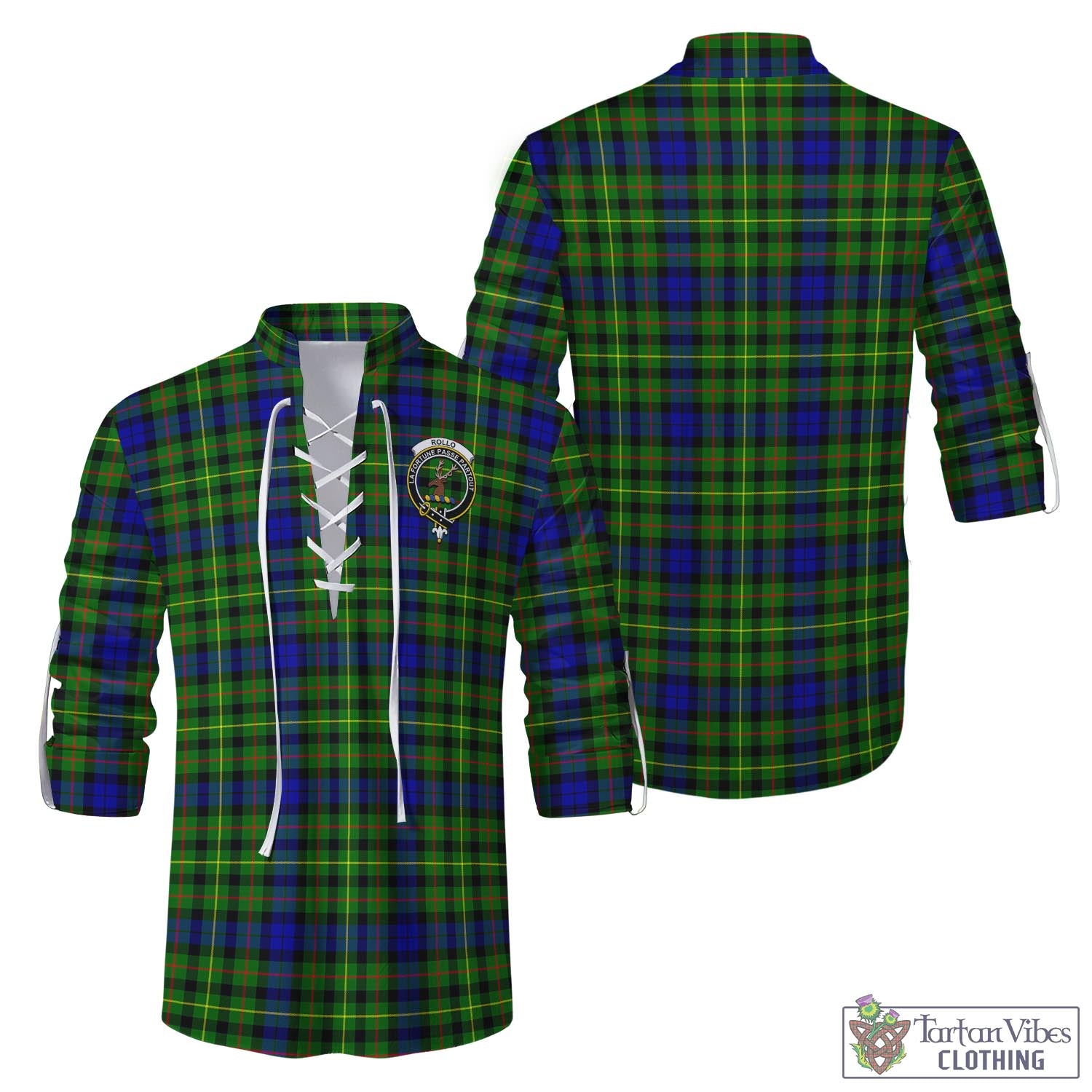 Tartan Vibes Clothing Rollo Modern Tartan Men's Scottish Traditional Jacobite Ghillie Kilt Shirt with Family Crest