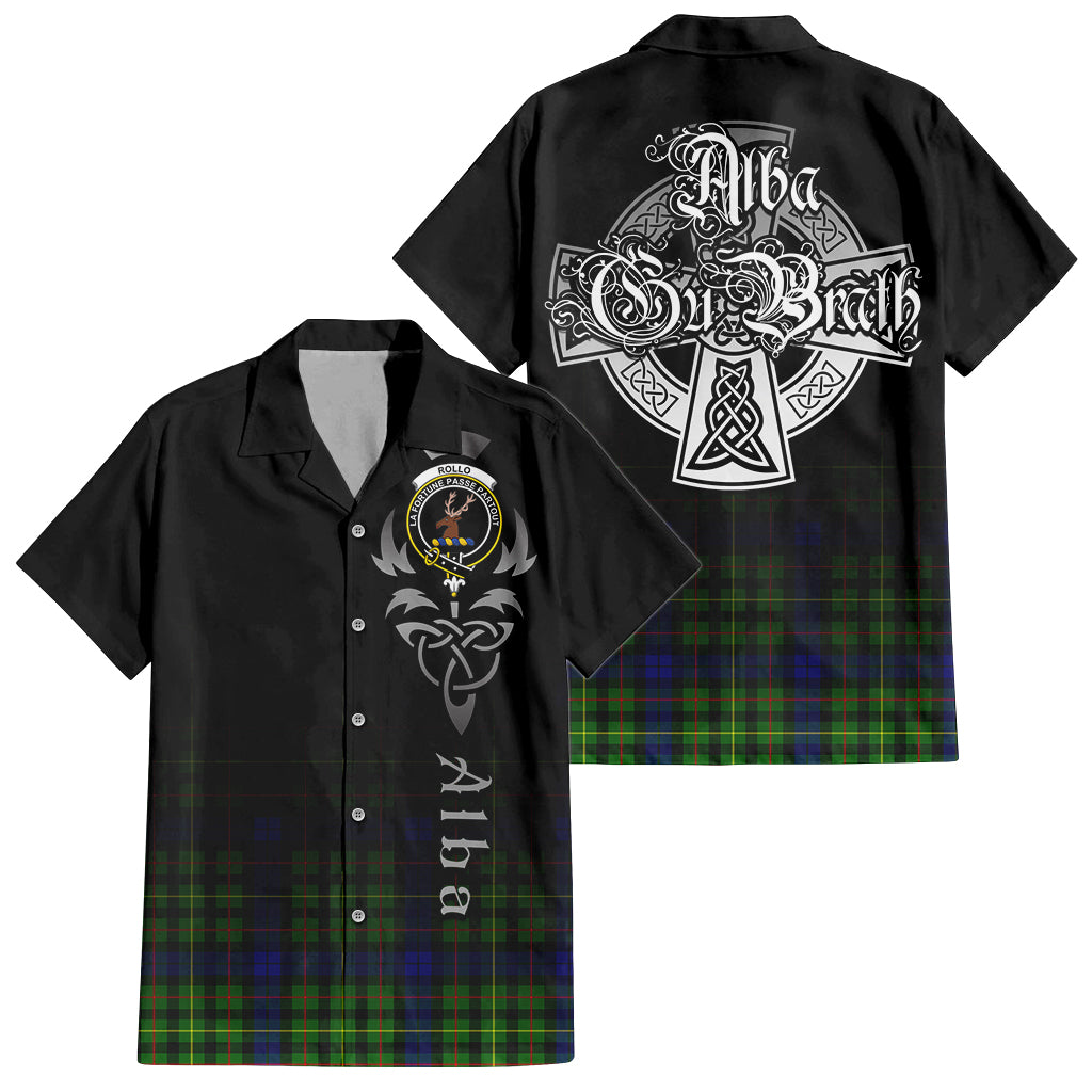 Tartan Vibes Clothing Rollo Modern Tartan Short Sleeve Button Up Featuring Alba Gu Brath Family Crest Celtic Inspired