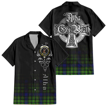 Rollo Modern Tartan Short Sleeve Button Up Shirt Featuring Alba Gu Brath Family Crest Celtic Inspired