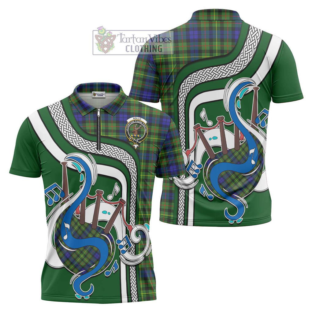 Rollo Modern Tartan Zipper Polo Shirt with Epic Bagpipe Style Unisex - Tartanvibesclothing Shop