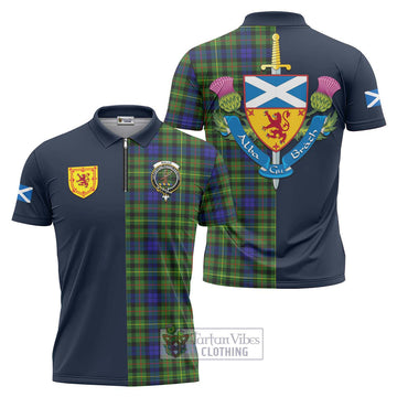 Rollo Modern Tartan Zipper Polo Shirt Alba with Scottish Lion Royal Arm Half Style