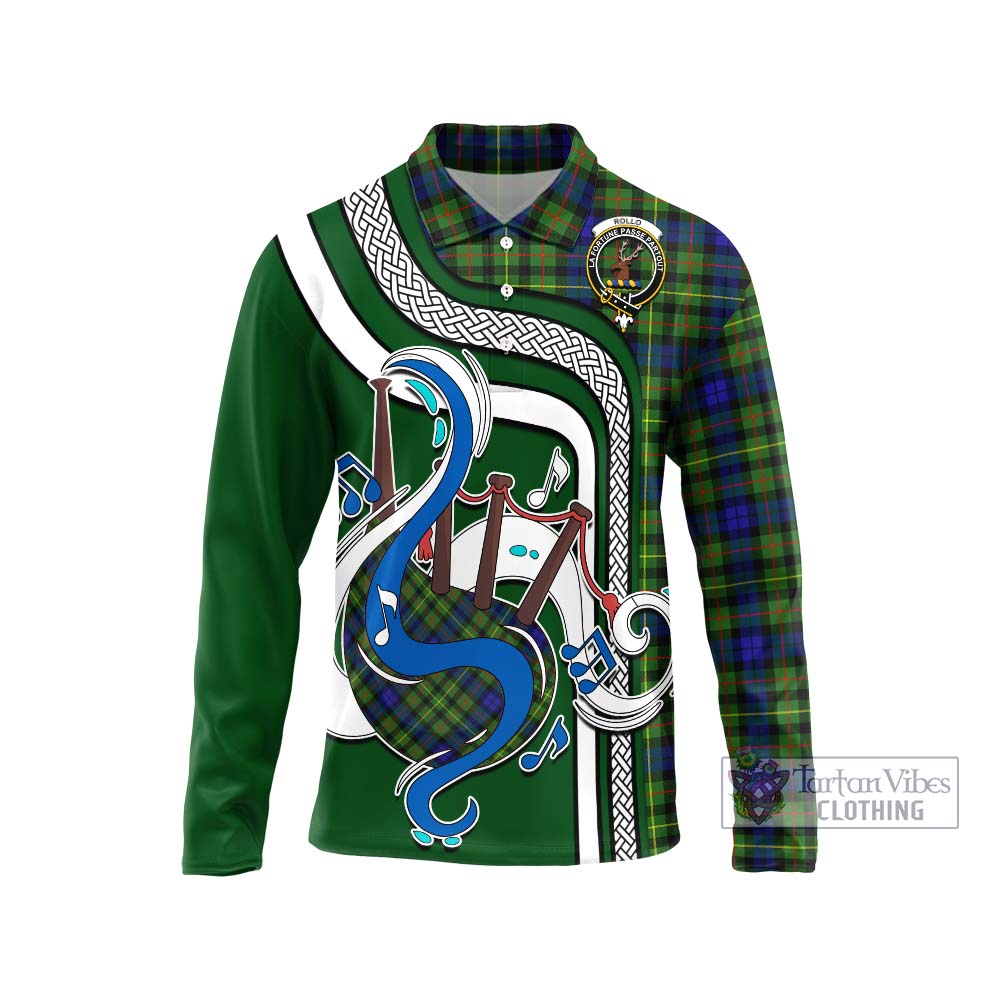 Tartan Vibes Clothing Rollo Modern Tartan Long Sleeve Polo Shirt with Epic Bagpipe Style