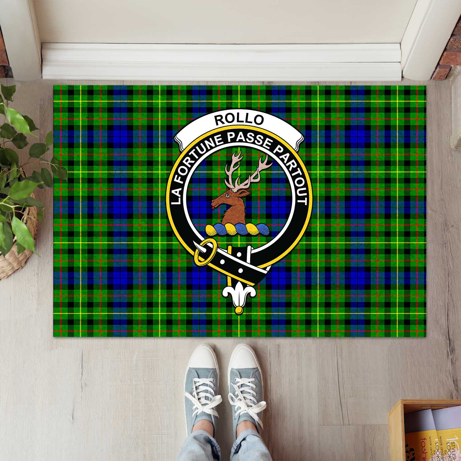 Rollo Modern Tartan Door Mat with Family Crest - Tartanvibesclothing Shop