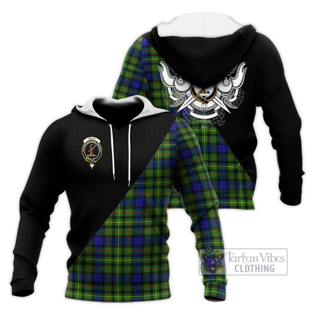 Rollo Modern Tartan Knitted Hoodie with Family Crest and Military Logo Style Unisex Knitted Pullover Hoodie - Tartanvibesclothing Shop