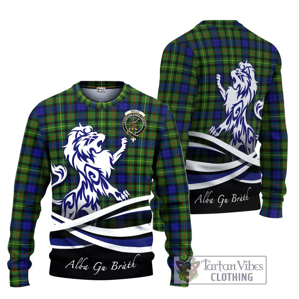 Rollo Modern Tartan Knitted Sweater with Alba Gu Brath Regal Lion Emblem Unisex - Tartanvibesclothing Shop