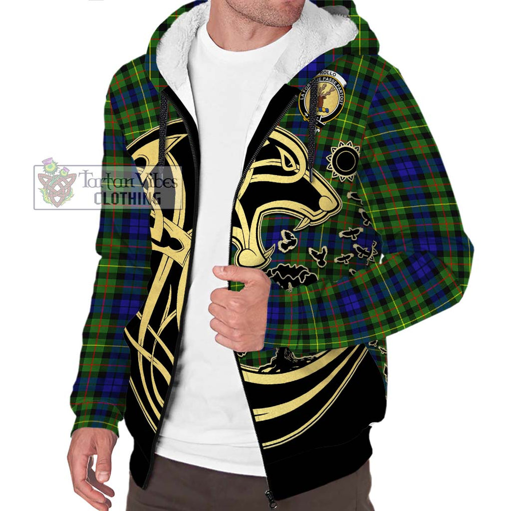 Rollo Modern Tartan Sherpa Hoodie with Family Crest Celtic Wolf Style Unisex S - Tartan Vibes Clothing