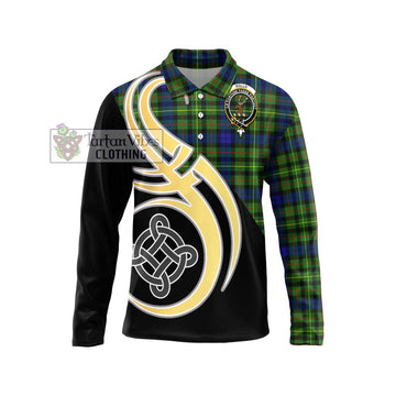 Rollo Modern Tartan Long Sleeve Polo Shirt with Family Crest and Celtic Symbol Style