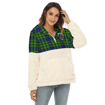 Rollo Modern Tartan Women's Borg Fleece Hoodie With Half Zip with Family Crest