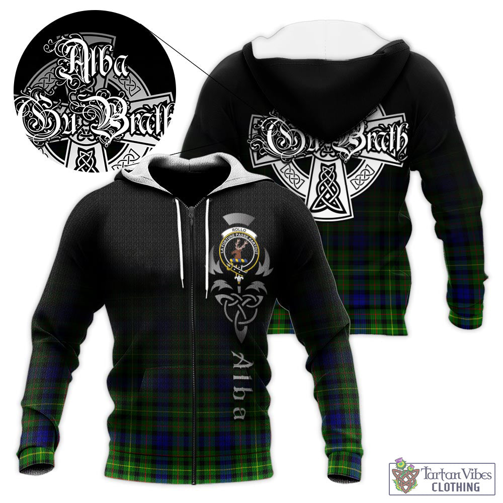 Tartan Vibes Clothing Rollo Modern Tartan Knitted Hoodie Featuring Alba Gu Brath Family Crest Celtic Inspired