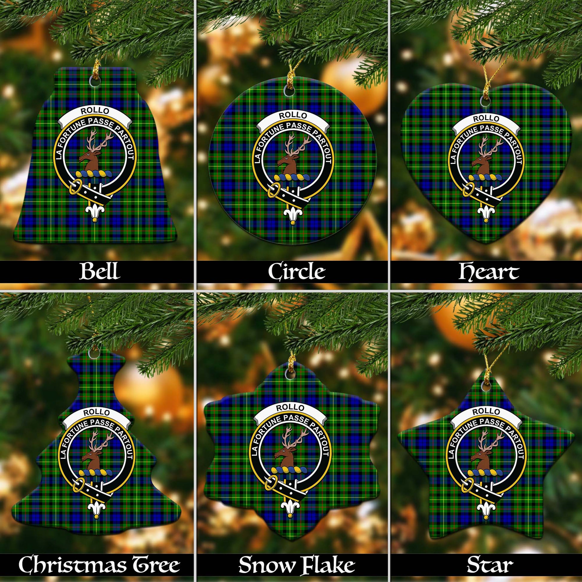 Rollo Modern Tartan Christmas Ornaments with Family Crest - Tartanvibesclothing