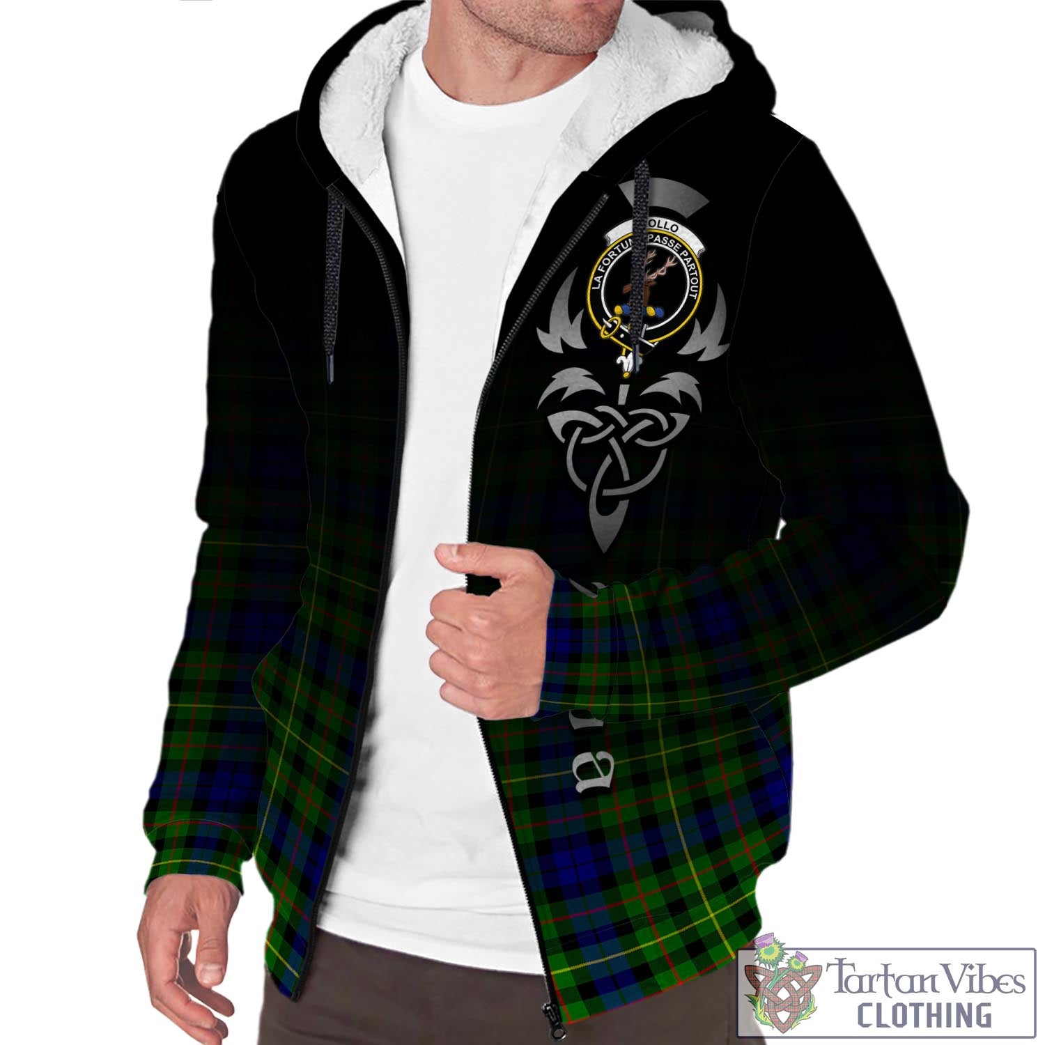 Tartan Vibes Clothing Rollo Modern Tartan Sherpa Hoodie Featuring Alba Gu Brath Family Crest Celtic Inspired