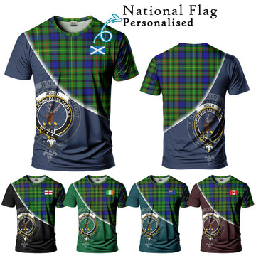 Rollo Modern Tartan T-Shirt with Personalised National Flag and Family Crest Half Style