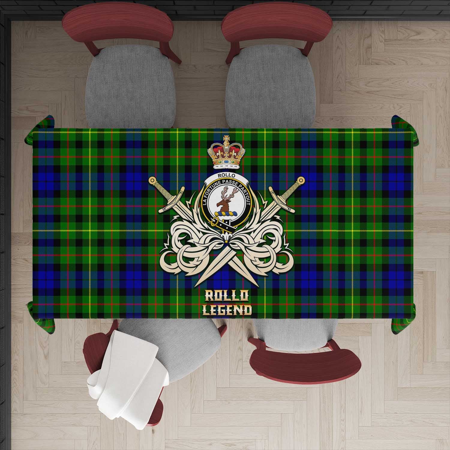 Tartan Vibes Clothing Rollo Modern Tartan Tablecloth with Clan Crest and the Golden Sword of Courageous Legacy