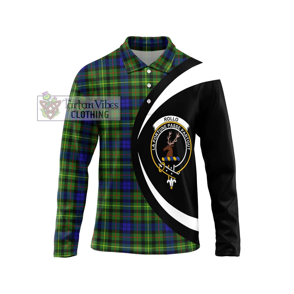 Rollo Modern Tartan Long Sleeve Polo Shirt with Family Crest Circle Style Unisex - Tartan Vibes Clothing