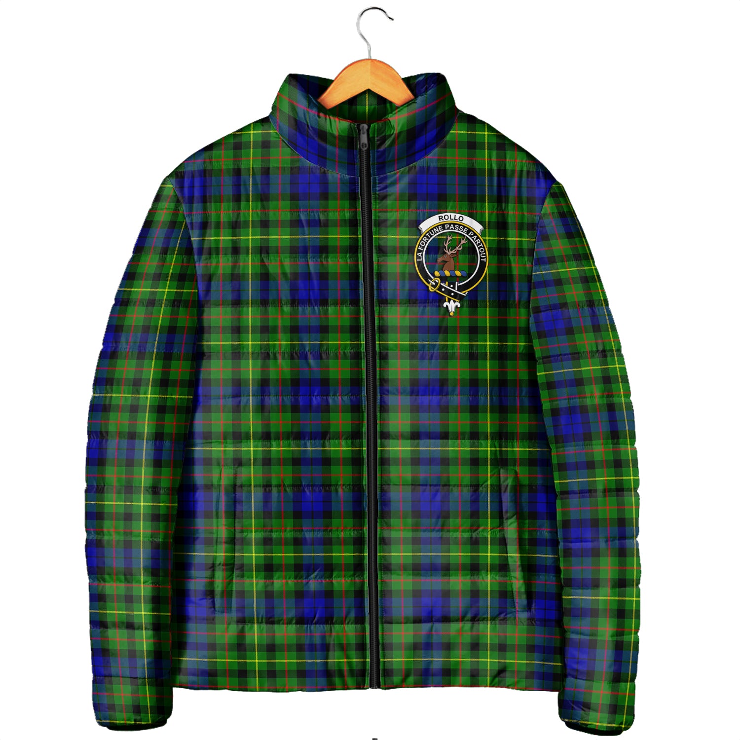 Rollo Modern Tartan Padded Jacket with Family Crest Men's Padded Jacket - Tartan Vibes Clothing