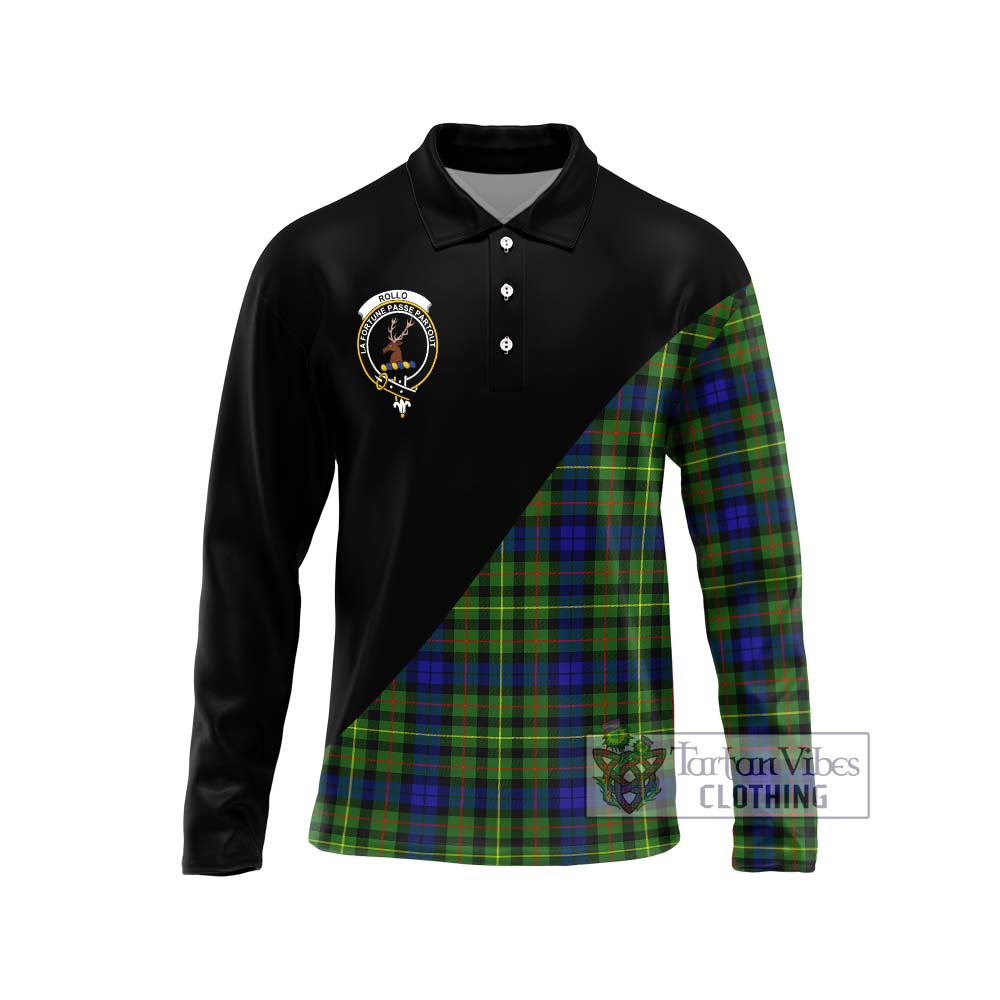 Rollo Modern Tartan Long Sleeve Polo Shirt with Family Crest and Military Logo Style Unisex - Tartanvibesclothing Shop