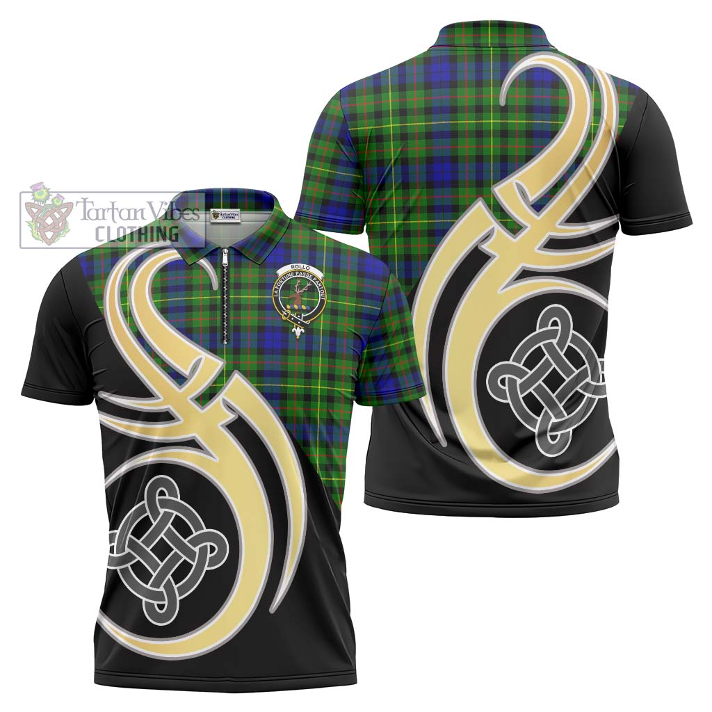 Tartan Vibes Clothing Rollo Modern Tartan Zipper Polo Shirt with Family Crest and Celtic Symbol Style