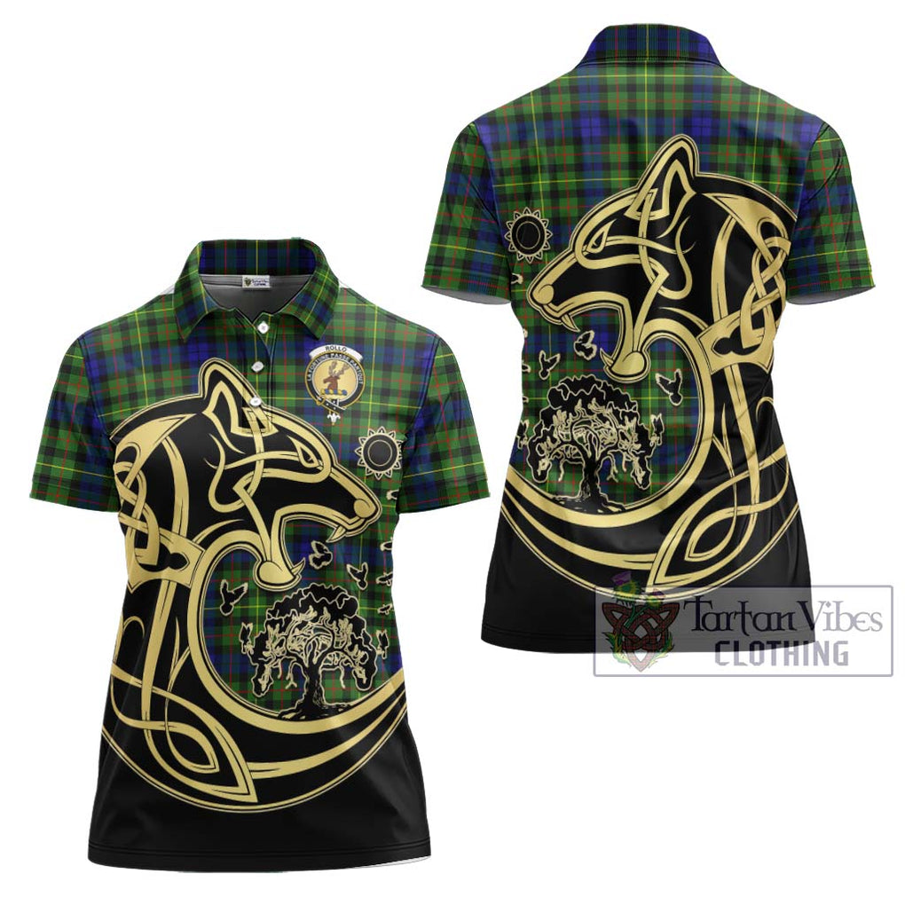 Rollo Modern Tartan Women's Polo Shirt with Family Crest Celtic Wolf Style Women - Tartanvibesclothing Shop