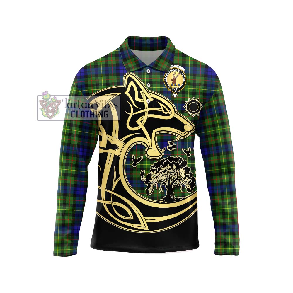 Rollo Modern Tartan Long Sleeve Polo Shirt with Family Crest Celtic Wolf Style Unisex - Tartanvibesclothing Shop