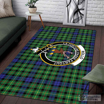 Rollo Modern Tartan Area Rug with Family Crest