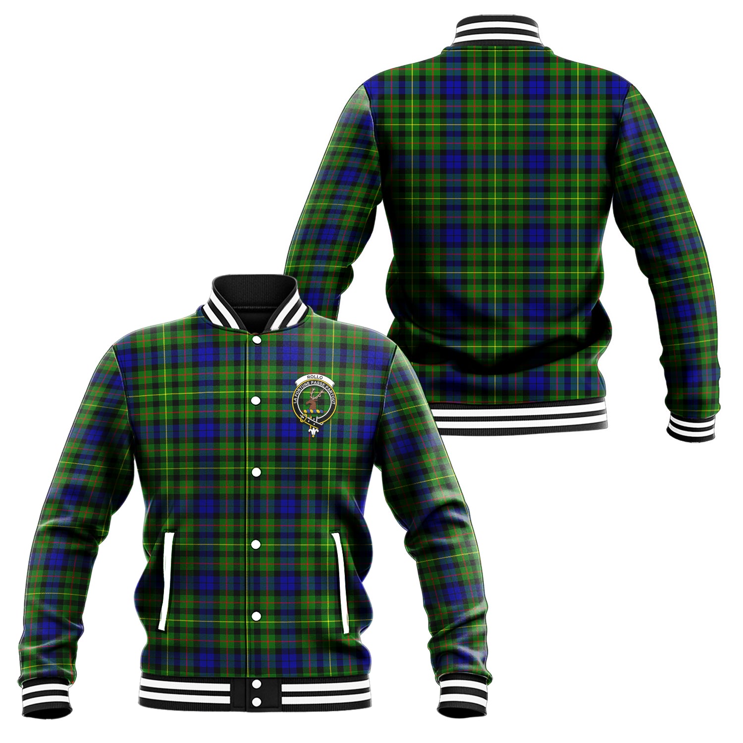 Rollo Modern Tartan Baseball Jacket with Family Crest Unisex - Tartan Vibes Clothing