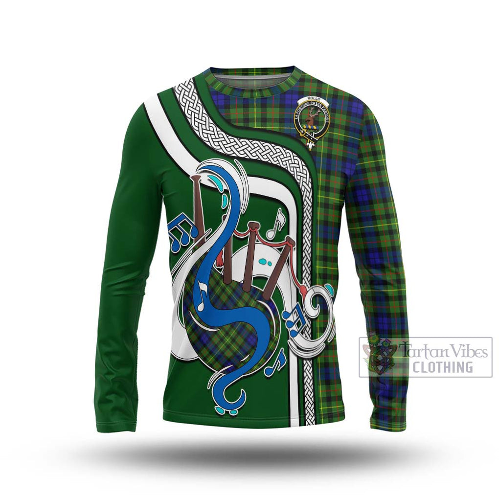 Tartan Vibes Clothing Rollo Modern Tartan Long Sleeve T-Shirt with Epic Bagpipe Style