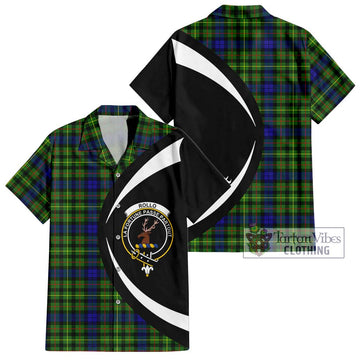 Rollo Modern Tartan Short Sleeve Button Up with Family Crest Circle Style