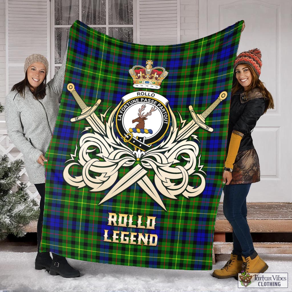 Tartan Vibes Clothing Rollo Modern Tartan Blanket with Clan Crest and the Golden Sword of Courageous Legacy