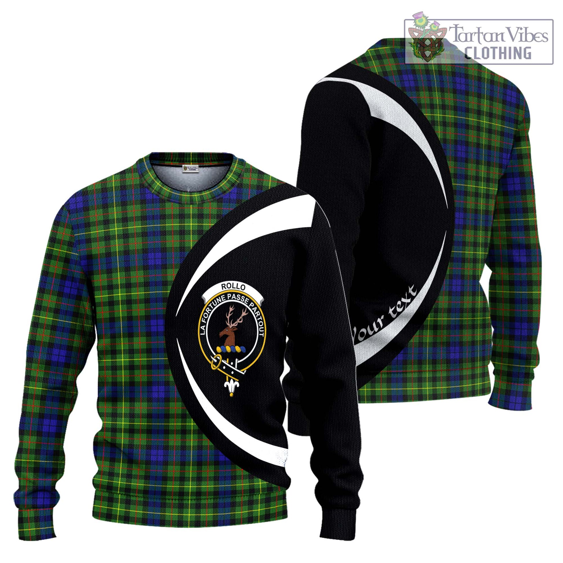 Rollo Modern Tartan Knitted Sweater with Family Crest Circle Style Unisex - Tartan Vibes Clothing