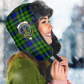 Rollo Modern Tartan Winter Trapper Hat with Family Crest