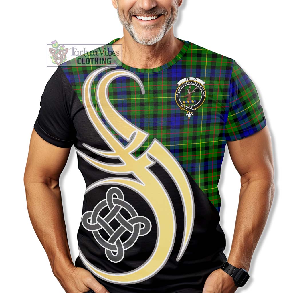 Tartan Vibes Clothing Rollo Modern Tartan T-Shirt with Family Crest and Celtic Symbol Style