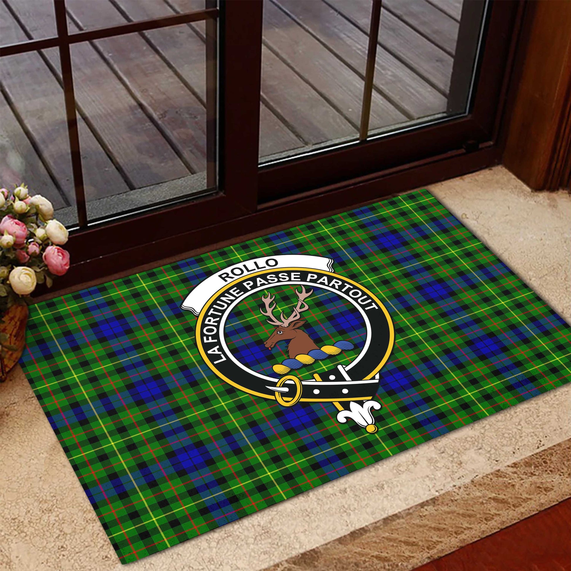 Rollo Modern Tartan Door Mat with Family Crest - Tartanvibesclothing Shop