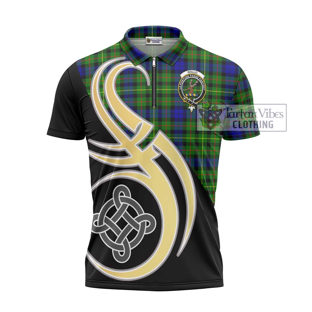 Tartan Vibes Clothing Rollo Modern Tartan Zipper Polo Shirt with Family Crest and Celtic Symbol Style