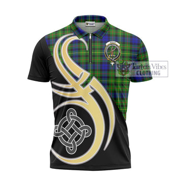 Rollo Modern Tartan Zipper Polo Shirt with Family Crest and Celtic Symbol Style