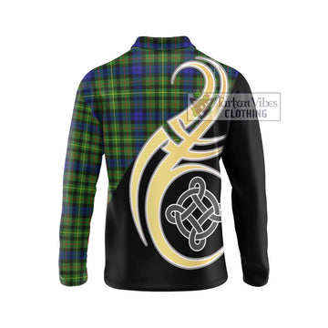 Rollo Modern Tartan Long Sleeve Polo Shirt with Family Crest and Celtic Symbol Style