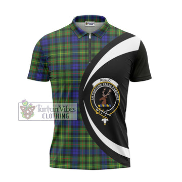 Rollo Modern Tartan Zipper Polo Shirt with Family Crest Circle Style