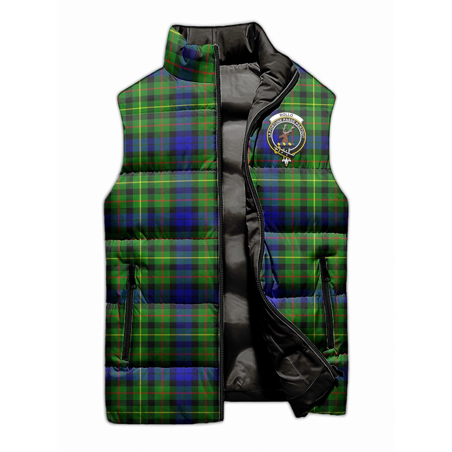 Rollo Modern Tartan Sleeveless Puffer Jacket with Family Crest - Tartanvibesclothing