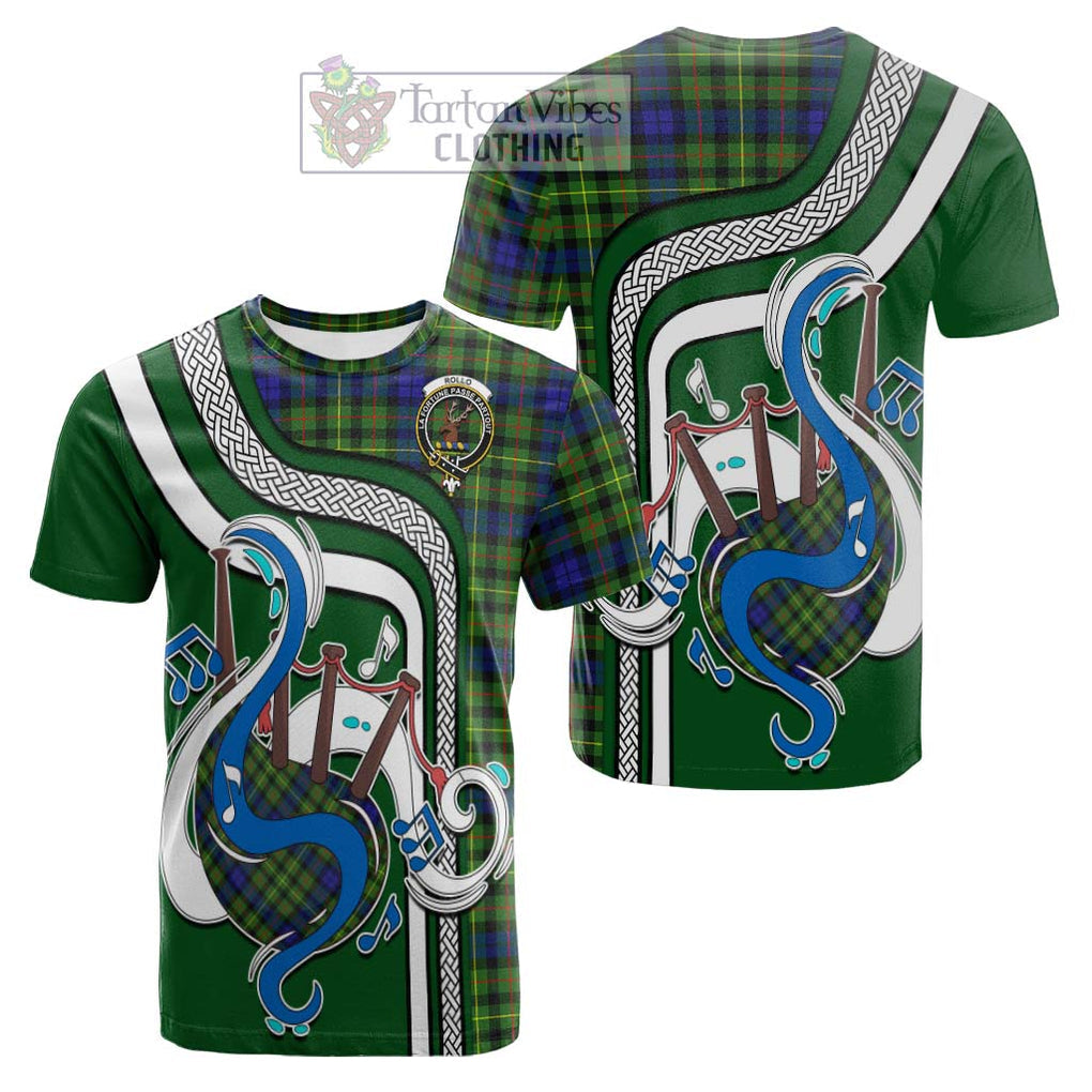 Tartan Vibes Clothing Rollo Modern Tartan Cotton T-shirt with Epic Bagpipe Style