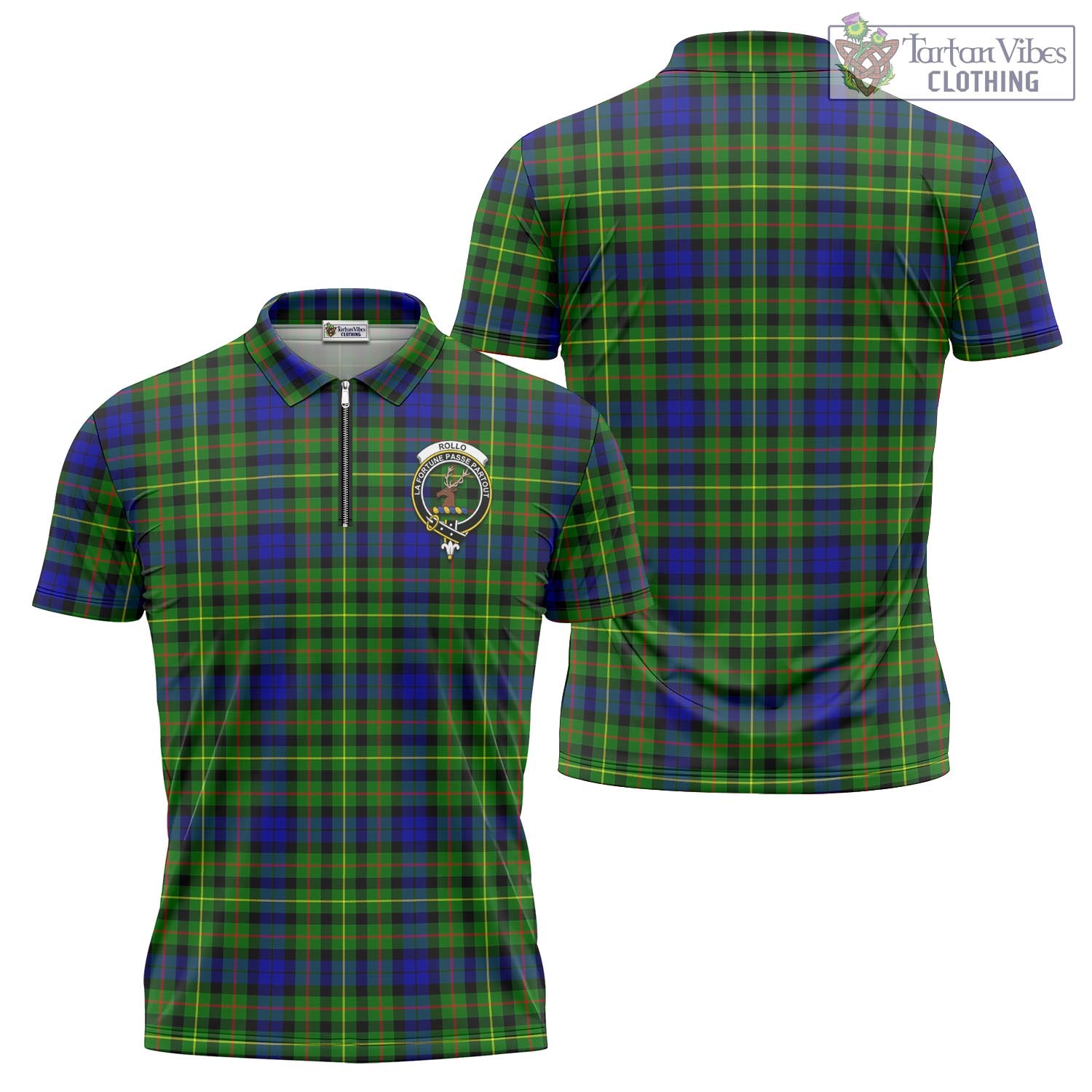 Tartan Vibes Clothing Rollo Modern Tartan Zipper Polo Shirt with Family Crest