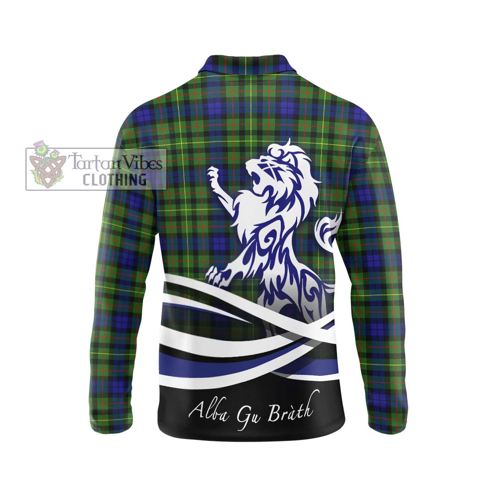 Rollo Modern Tartan Long Sleeve Polo Shirt with Alba Gu Brath Regal Lion Emblem - Tartanvibesclothing Shop