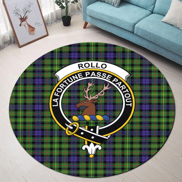 Rollo Modern Tartan Round Rug with Family Crest