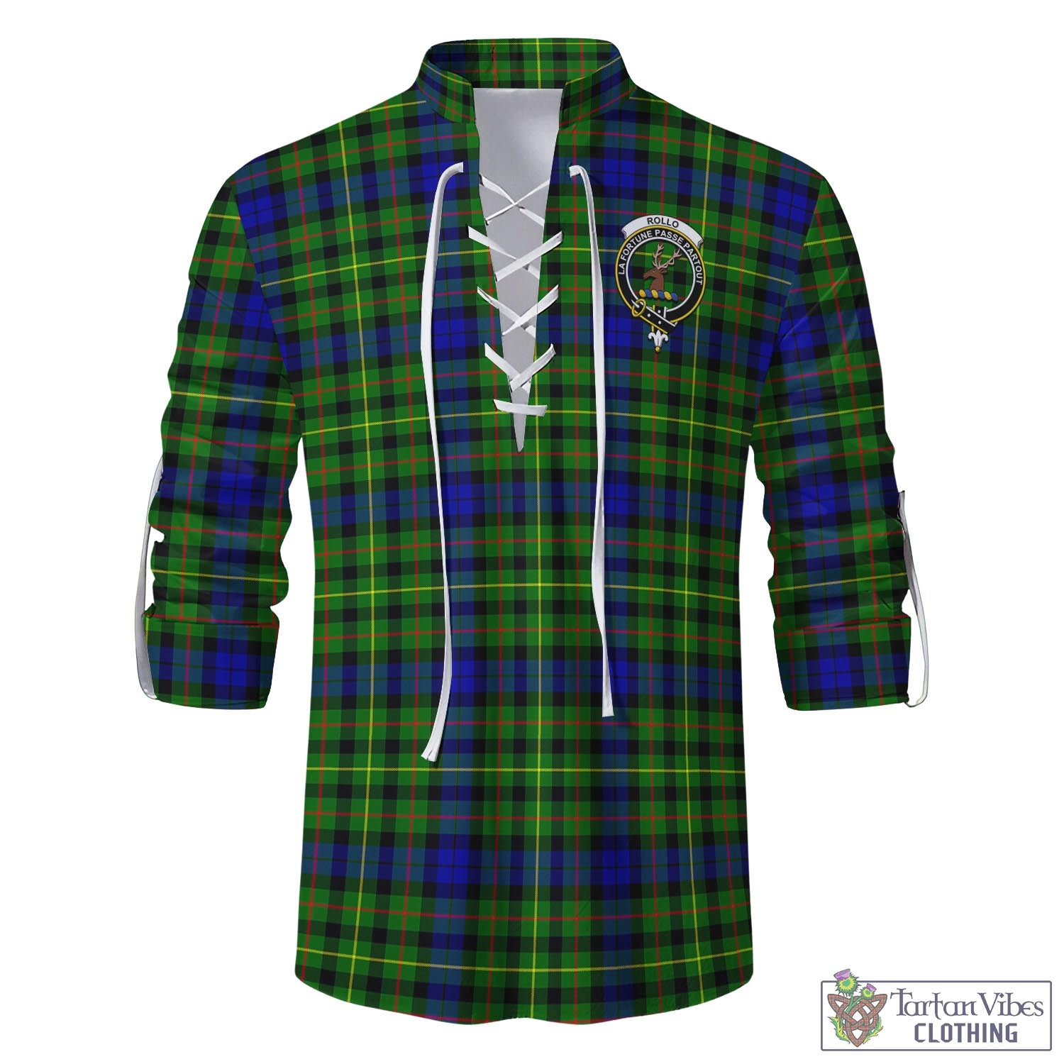 Tartan Vibes Clothing Rollo Modern Tartan Men's Scottish Traditional Jacobite Ghillie Kilt Shirt with Family Crest