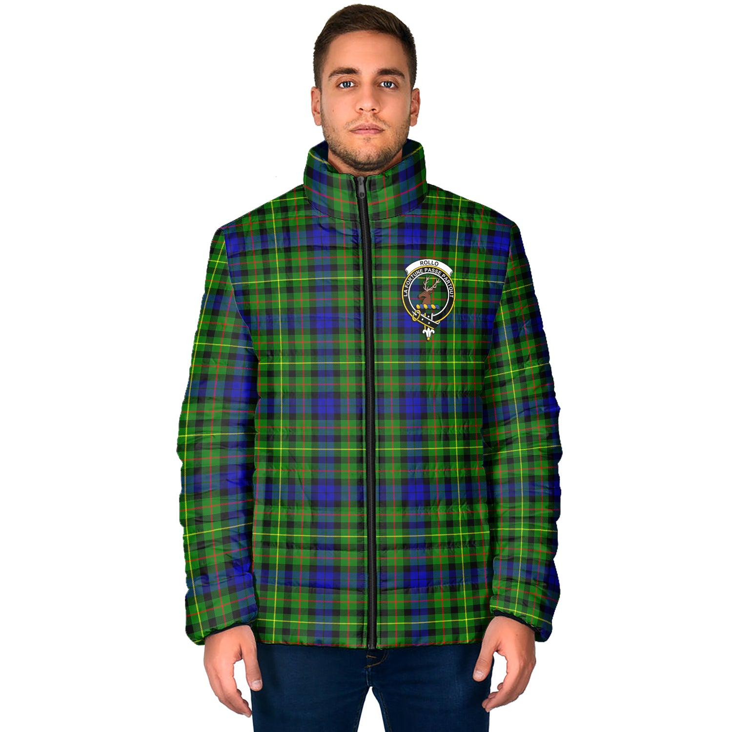 Rollo Modern Tartan Padded Jacket with Family Crest - Tartan Vibes Clothing