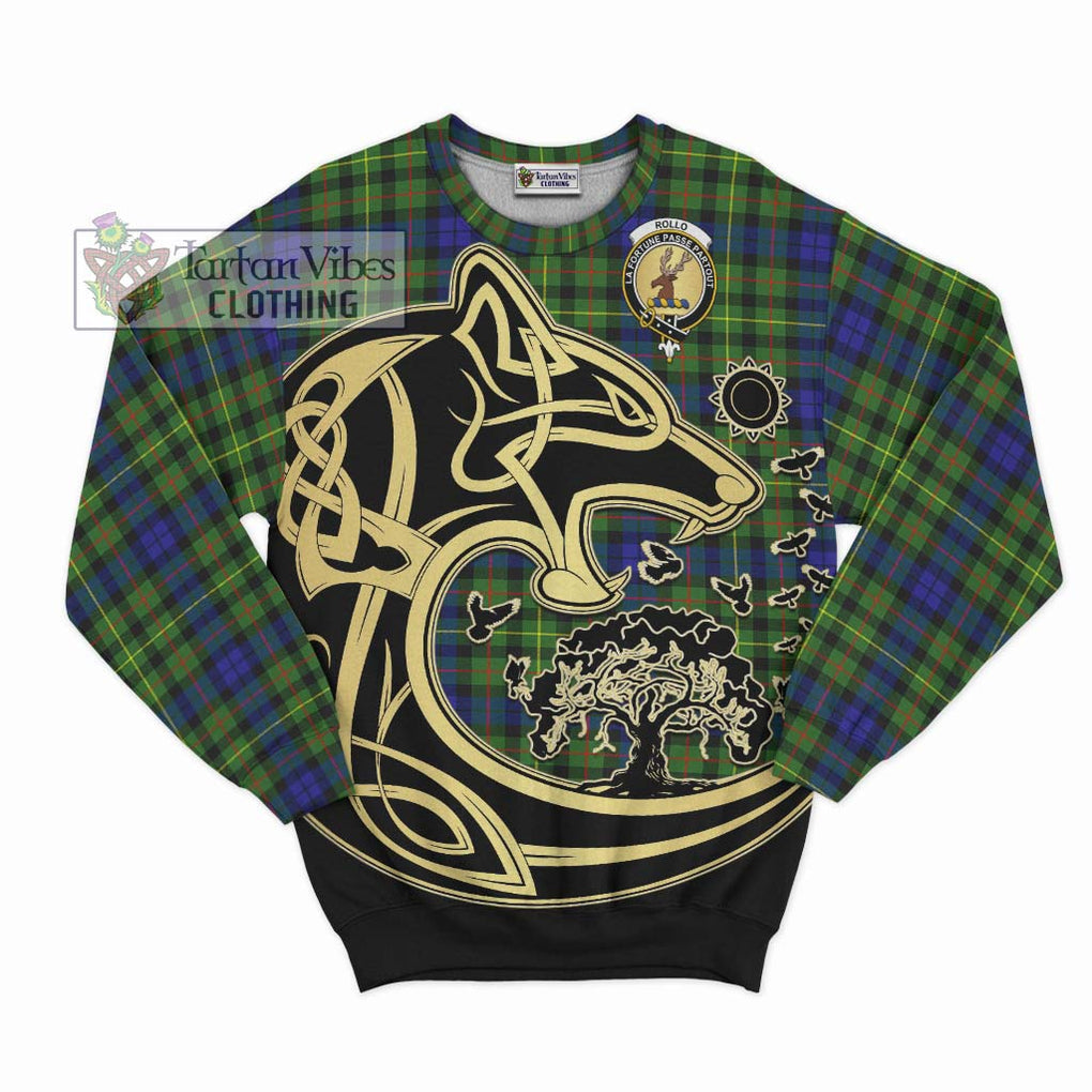 Rollo Modern Tartan Sweatshirt with Family Crest Celtic Wolf Style - Tartan Vibes Clothing