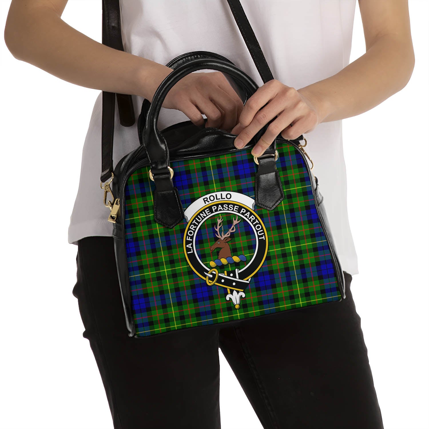 Rollo Modern Tartan Shoulder Handbags with Family Crest - Tartanvibesclothing