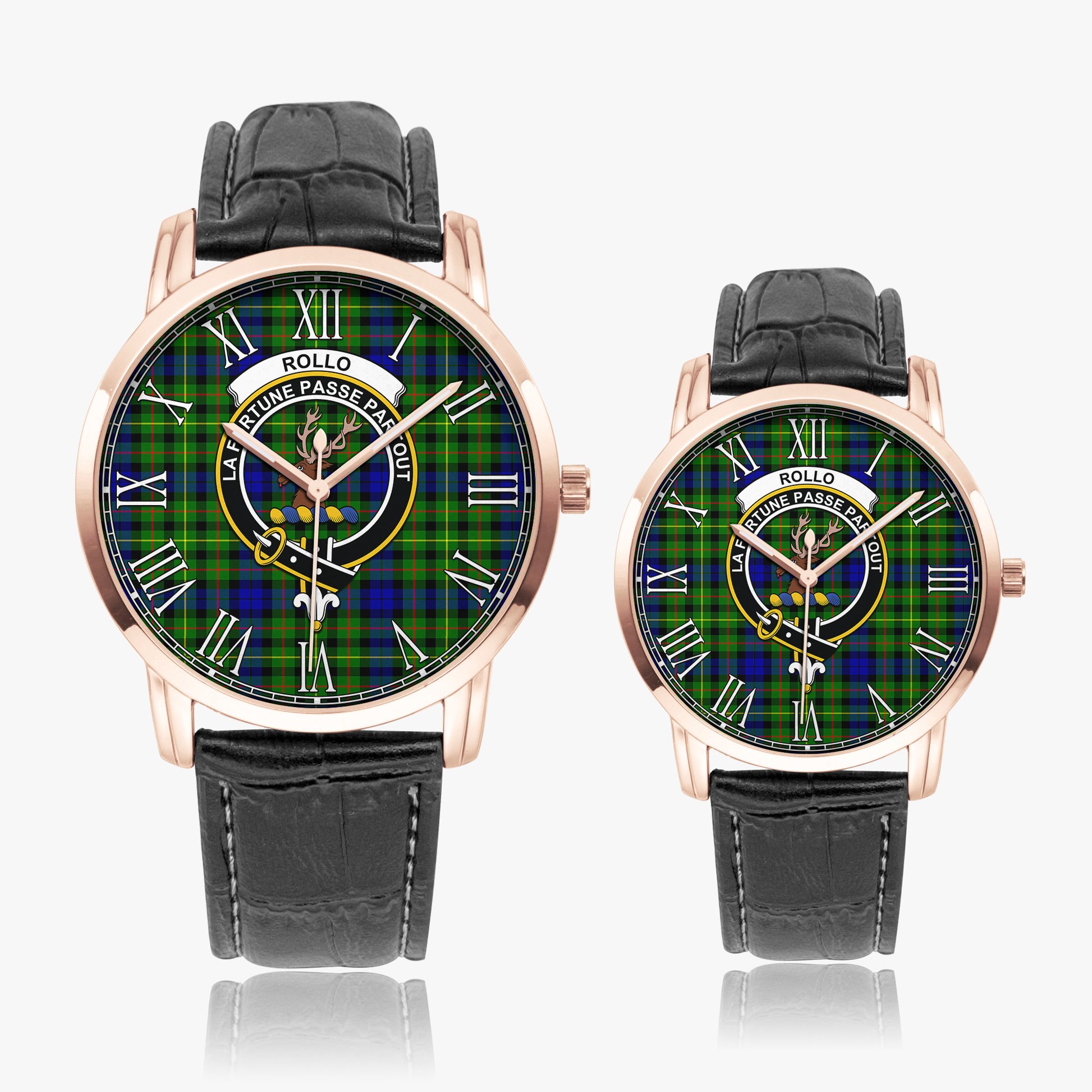 Rollo Modern Tartan Family Crest Leather Strap Quartz Watch - Tartanvibesclothing