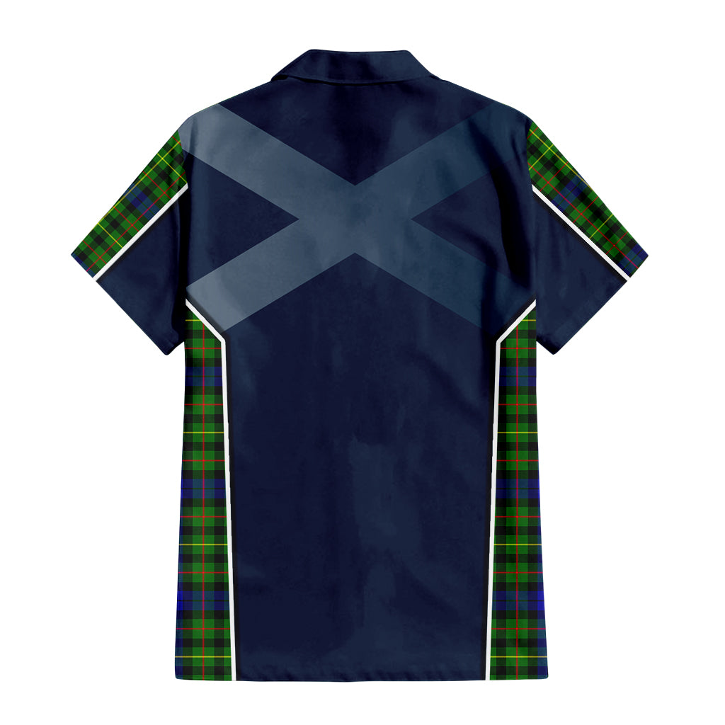 Tartan Vibes Clothing Rollo Modern Tartan Short Sleeve Button Up Shirt with Family Crest and Scottish Thistle Vibes Sport Style