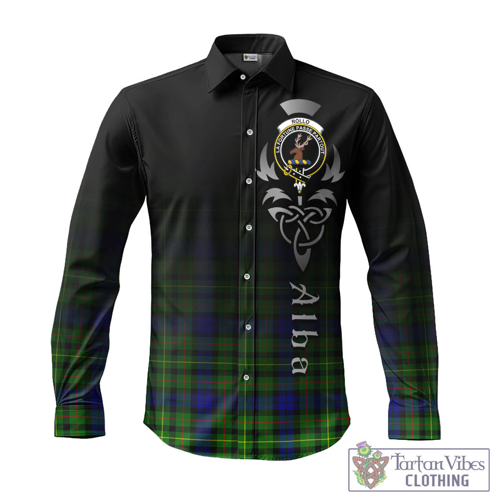 Tartan Vibes Clothing Rollo Modern Tartan Long Sleeve Button Up Featuring Alba Gu Brath Family Crest Celtic Inspired